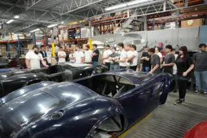 Factory Five MK5 Roadster body on display during facility tour
