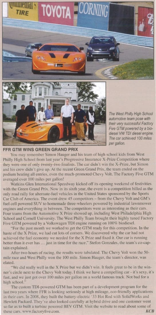 Kit Car Builder Delivers Great August Issue Factory Five Racing