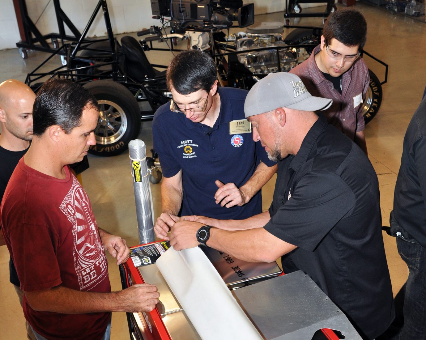 Under the careful direction of Mott College’s Automotive Technology instructors, the students build each car as a team.  Each student has a chance to build as much or as little of the car as they desire.