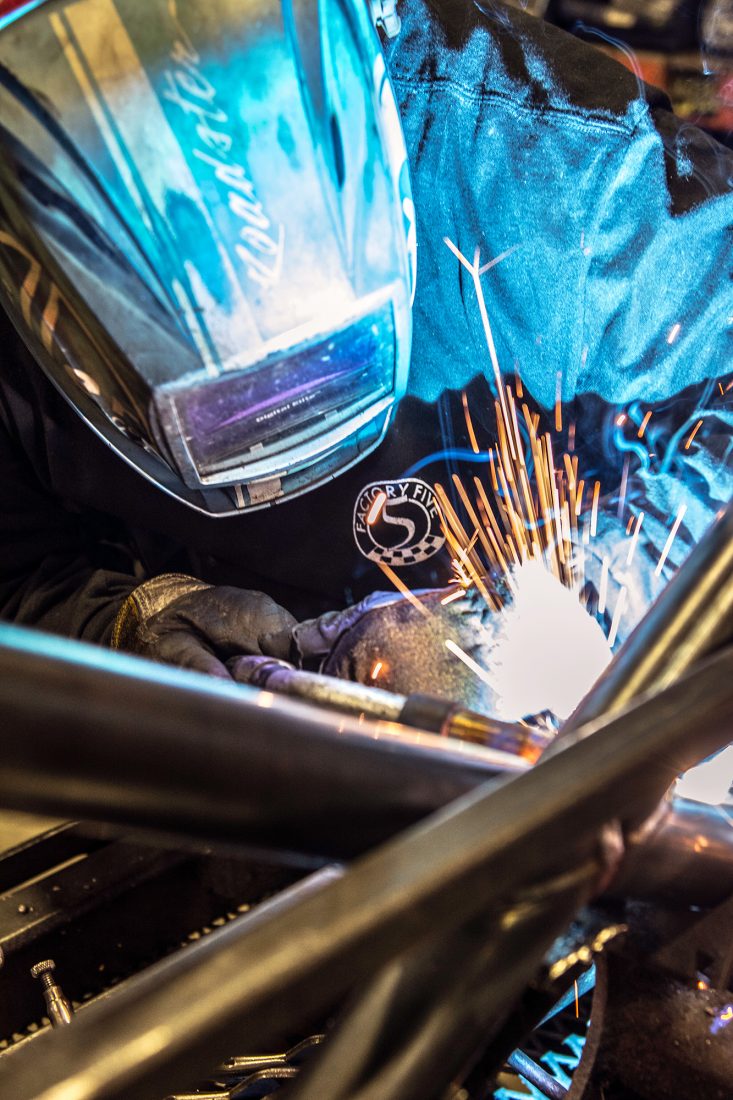 Despite the best CNC tools, welding is still a craft and one man makes each Factory Five frame.