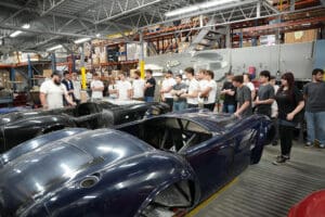 Factory Five MK5 Roadster body on display during facility tour